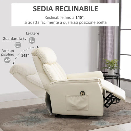 Poltrona Relax Reclinabile, Poltrona Alzapersone Elettrica con Telecomando e Poggiapiedi Integrato, 80x94x104cm Crema RE3713-067V91CWRE3
