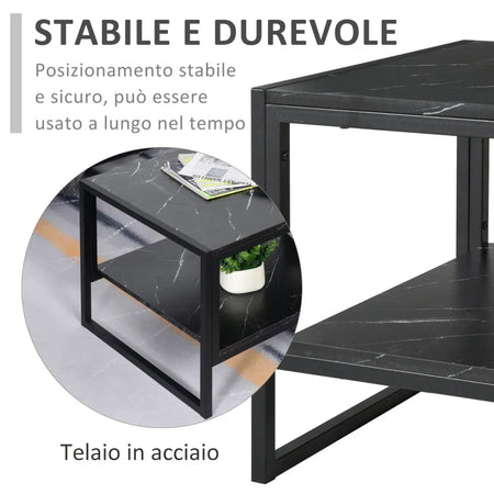 Tavolino Caffè Nero Effetto Marmo Ufficio 106x50x46 FT2833-821BK , soggiorno salotto basso nero bianco marrone grgio design moderno sala moderno alto divano camera legno vetro rotondo