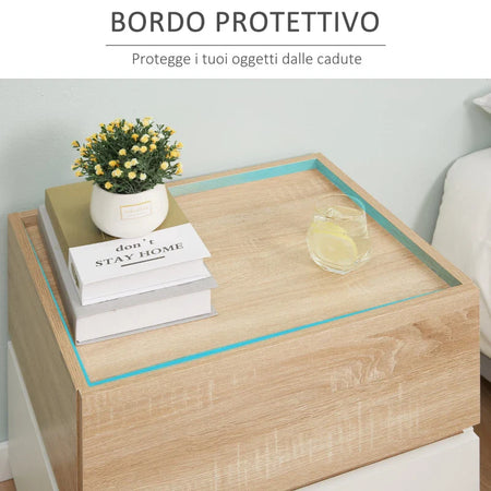 Comodino con 2 Cassetti in Legno, Design Moderno e Impilabile, 50x40x47.5cm AS3831-476NDAS3
