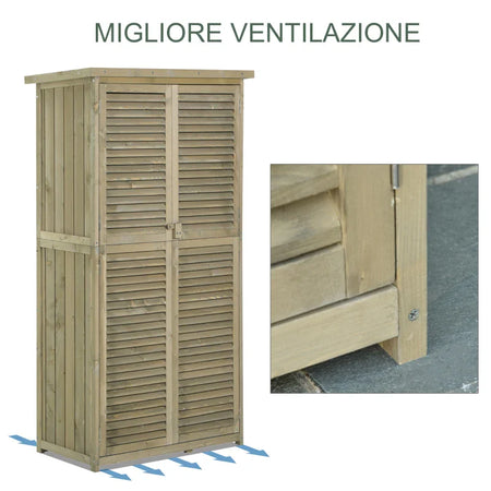 Casetta in Legno da Giardino con Tetto Impermeabile, Armadio da Esterno Porta Attrezzi da Giardino con 4 Scompartimenti, 87x46.5x160cm ZX2845-215GYZX2