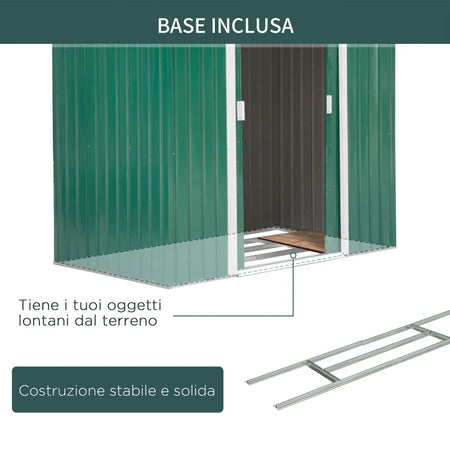 Casetta da Giardino Porta Utensili in Lamiera con Porte Scorrevoli, 213x130x185cm, Verde ER8845-030GNER8