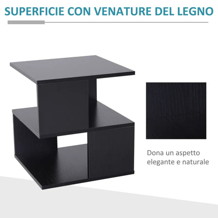 Tavolino basso Caffè in Legno Salvaspazio Nero 40x41x43 KJ5833-619BKKJ5 , soggiorno salotto basso nero bianco marrone grgio design moderno sala moderno alto divano camera legno vetro rotondo