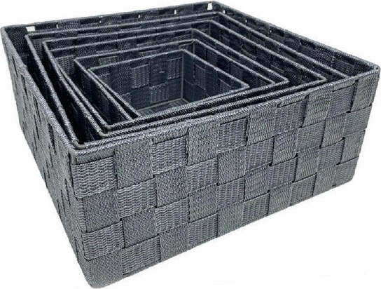 6pz-Scatola-In-Tessuto-Contenitori-Organizer-Bagno-Armadio-Cassetti-Grigio-79151