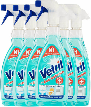 6x Vetril Anti-batterico Detersivo Vetri Multiuoso Con Azione Anti-odore 650 ml