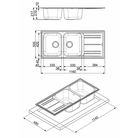 Smeg Lavello Reversibile Due Vasche E Gocciolatoio Avena Lz116av2