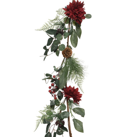 Festone natalizio ghirlanda con Fiori Rossi, decorazione da 150 cm