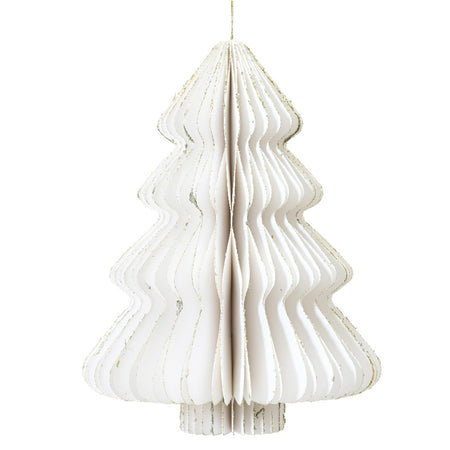 Alberello di Natale bianco in carta con glitter, decorazione natalizia