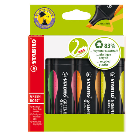 Astuccio 4 Evidenziatore Stabilo Green Boss 83Recycled Assortiti