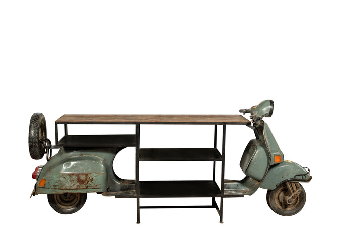 Biscottini Consolle in Ferro e Legno, Vespa Ristrutturata come Consolle per Arredo per la Casa