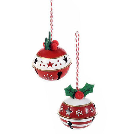 12 palline a campanella natalizie in metallo Bianco e Rosso da Ø 4 cm