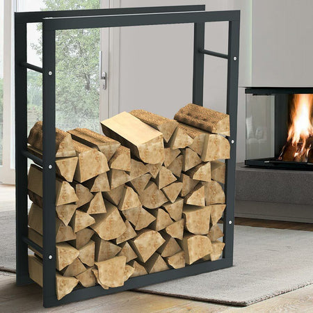 Portalegna in Metallo Verniciato Porta Legna Interno Esterno 100x80x25cm Nero
