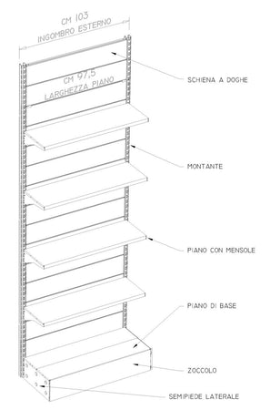 Scaffalatura in metallo per negozi abbigliamento cm. 80x40x250h