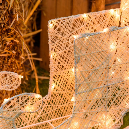Renna con slitta decorativa 3D con telaio bianco 160 led Ø 5 mm per decorazioni natalizie h 60 cm