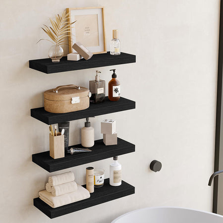 Kit 4 Mensole da Parete con gancio 40x14 H 3 cm Legno MDF Nero
