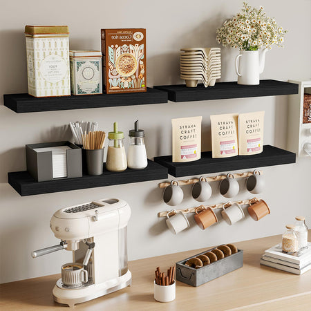 Kit 4 Mensole da Parete con gancio 40x14 H 3 cm Legno MDF Nero
