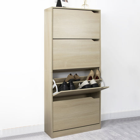 Scarpiera 4 Ante Salvaspazio Doppia Profondità Legno Colore Olmo 63x24 H150cm