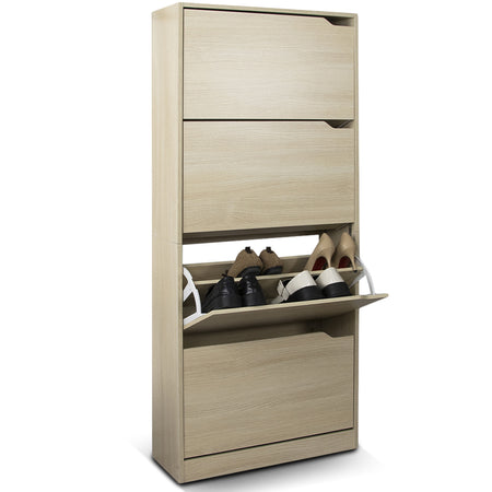 Scarpiera 4 Ante Salvaspazio Doppia Profondità Legno Colore Olmo 63x24 H150cm