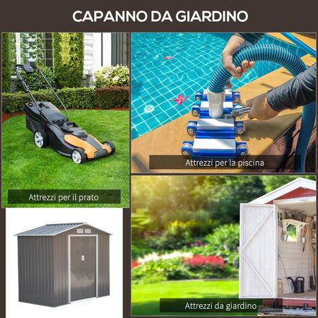 Casetta da Giardino Porta Utensili in Lamiera con Porte Scorrevoli, 213x130x185cm, Verde ER8845-030GNER8