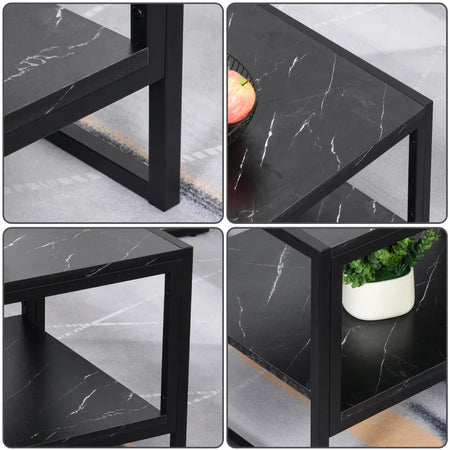Tavolino Caffè Nero Effetto Marmo Ufficio 106x50x46 FT2833-821BK , soggiorno salotto basso nero bianco marrone grgio design moderno sala moderno alto divano camera legno vetro rotondo