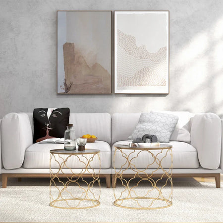 Set 2 x Tavolino da Salotto vetro e acciaio , colroe Oro TG6833-675TG6 , soggiorno salotto basso nero bianco marrone grgio design moderno sala moderno alto divano camera legno vetro rotondo
