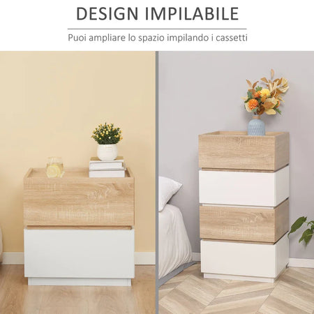 Comodino con 2 Cassetti in Legno, Design Moderno e Impilabile, 50x40x47.5cm AS3831-476NDAS3