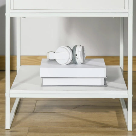 Comodino Moderno Set 2 Pezzi con Cassetto e Ripiano Aperto per Camera da Letto e Soggiorno, in MDF e Acciaio, 45x40x60cm, Bianco TY8831-534V01WTTY8