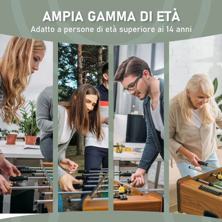 Calcio Balilla Pieghevole in Legno con 6 Aste, 18 Giocatori e Segnapunti, 69x37x70cm TP5A70-059TP5