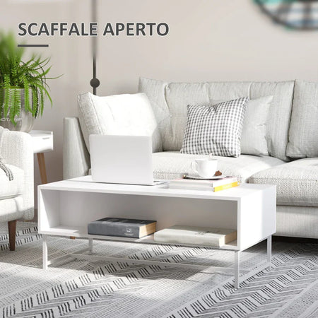 Tavolino caffè 100x50x40 Bianco e Marrone ST4839-251ST4 , soggiorno salotto basso nero bianco marrone grgio design moderno sala moderno alto divano camera legno vetro rotondo