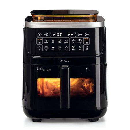 Ariete 4636 friggitrice ad aria con funzione vapore+ grill, 1700w, funzione essiccazione, 10 funzioni di cottura, cestello trasparente, timer, luce interna, nero - ARI4636