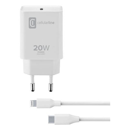 Cellularline usb-c charger kit 20w - usb-c to lightning - iphone 8 or later caricabatterie da rete usb-c 20w per la carica alla massima velocità di iphone 8 e successivi con cavo usb-c to lightning - ACHIPHKITC2LMFI20W