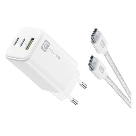 Cellularline multipower 65w kit - smartphone, tablet e laptop caricabatterie da rete 65w con cavo usb-c to usb-c incluso - ACHKITC2CGAN65TABW