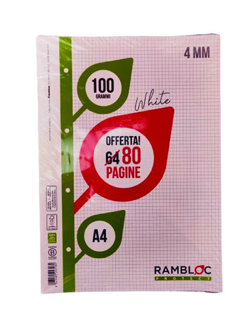 Ricambi forati A4 quadri 4 mm per raccoglitori 80 pagine