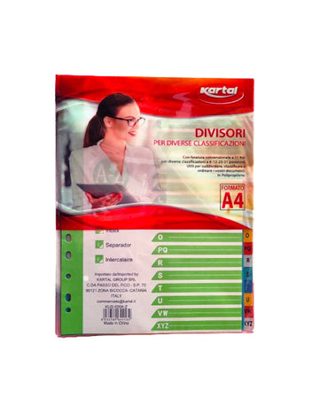 Divisori A4 in plastica rubrica A-Z colorati