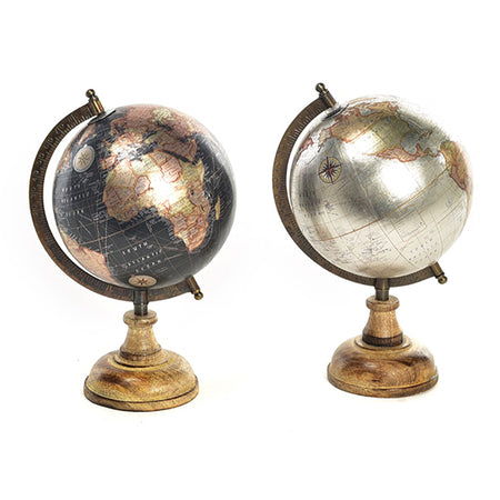 Mappamondo "Metallic" con base in legno per interno da 27,5 cm