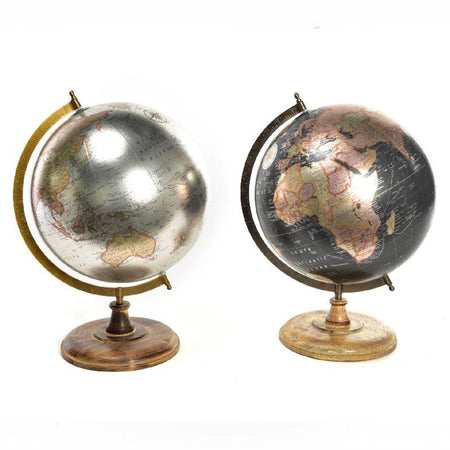 Mappamondo "Metallic" con piedistallo in legno decorazione per Ufficio e Cameretta