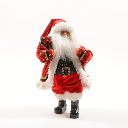 Babbo natale con vestito rosso e regalo in poliestere per decorazioni natalizie