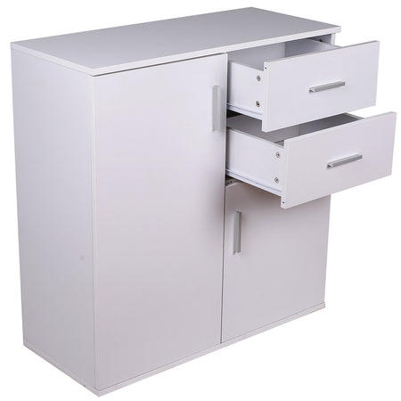 Mobile Credenza in Legno 2 cassetti 2 Anta Salvaspazio 82x35 H 80 cm Bianco