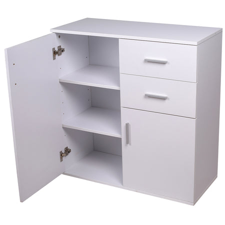 Mobile Credenza in Legno 2 cassetti 2 Anta Salvaspazio 82x35 H 80 cm Bianco