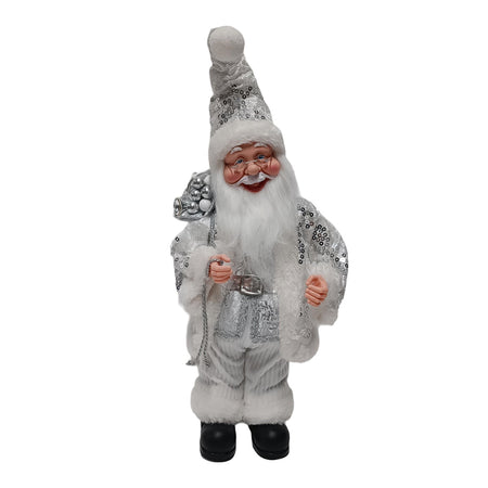 Babbo Natale con pailettes color argento con carillon e movimento testa decorazione natalizia