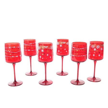 Set da 6 calici in vetro rossi con fiocchi da 320 ml decorazione moderna
