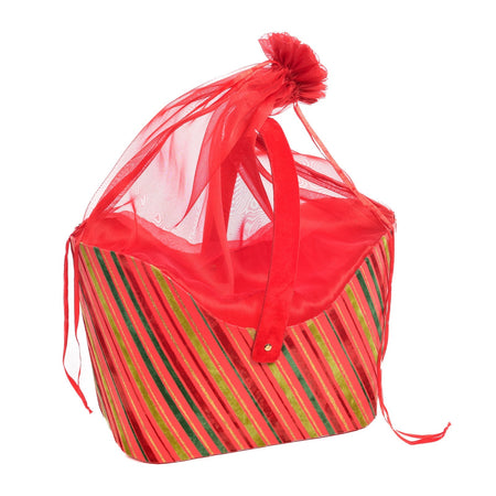 Borsa in carta rossa per cesti natalizi con sacco in organza
