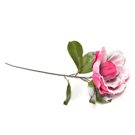 Fiore camelia innevata in tessuto decorazione ambienti h 71 cm