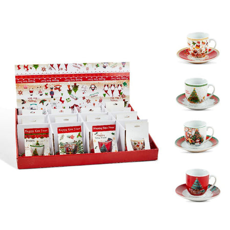 Tazzina natalizia con piattino in porcellana floccata da 80 ml per decorazioni natalizie set da 12