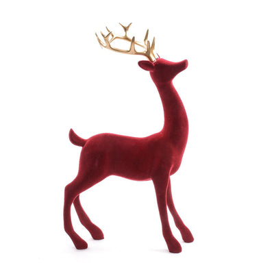 Renna decorativa in resina oro floccata rossa per decorazione natalizia