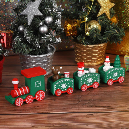 Trenino decorativo natalizio con 3 vagoni in legno per decorazioni natalizie