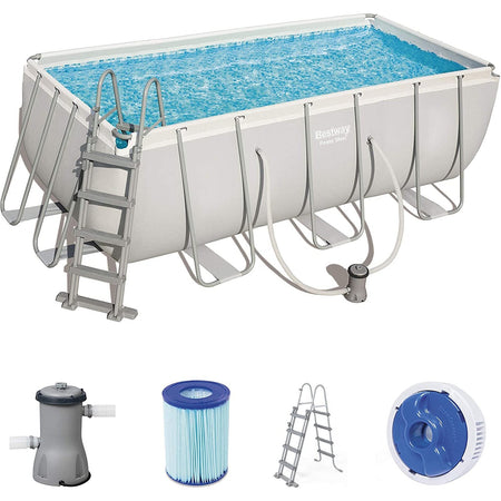 Piscina fuori terra rettangolare 412x201x122 cm Bestway per esterno completa di pompa di filtraggio scaletta dispenser