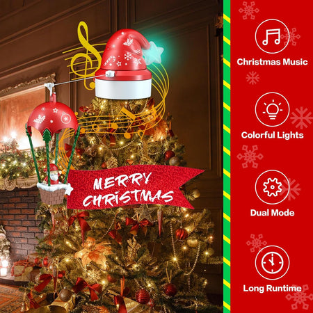 Puntale per albero di Natale con luci Led, suono e movimento per decorazioni natalizie