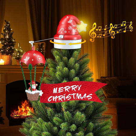 Puntale per albero di Natale con luci Led, suono e movimento per decorazioni natalizie