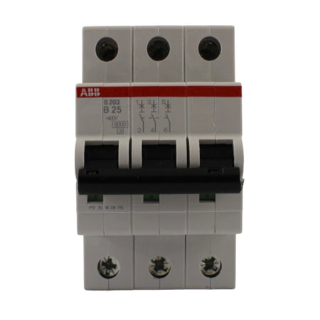 Interruttore magnetotermico 3 poli 3 moduli 6kA curva B 25A ABB