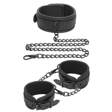 INTOYOU polsiere e collare fetish BDSM in morbido neoprene nero senza nichel